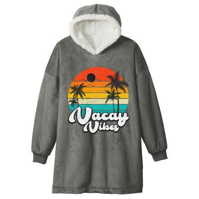 Vintage Palm Tree Sunset Beach Vacation Summer Vacay Vibes Hooded Wearable Blanket