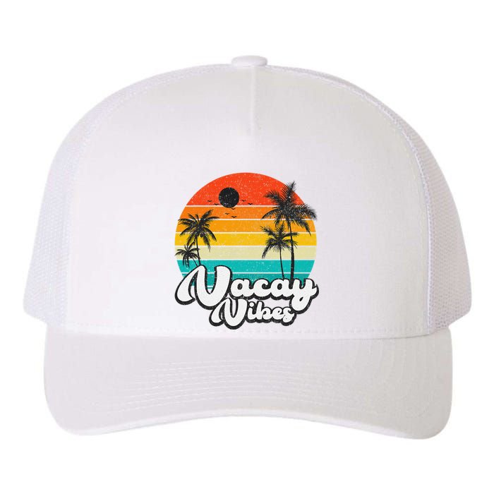 Vintage Palm Tree Sunset Beach Vacation Summer Vacay Vibes Yupoong Adult 5-Panel Trucker Hat