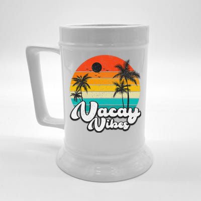 Vintage Palm Tree Sunset Beach Vacation Summer Vacay Vibes Beer Stein