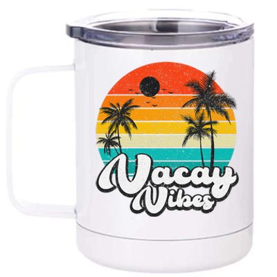 Vintage Palm Tree Sunset Beach Vacation Summer Vacay Vibes 12 oz Stainless Steel Tumbler Cup