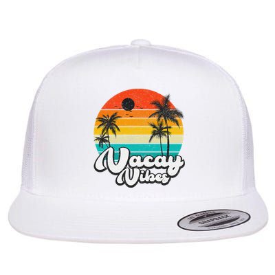 Vintage Palm Tree Sunset Beach Vacation Summer Vacay Vibes Flat Bill Trucker Hat