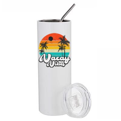 Vintage Palm Tree Sunset Beach Vacation Summer Vacay Vibes Stainless Steel Tumbler