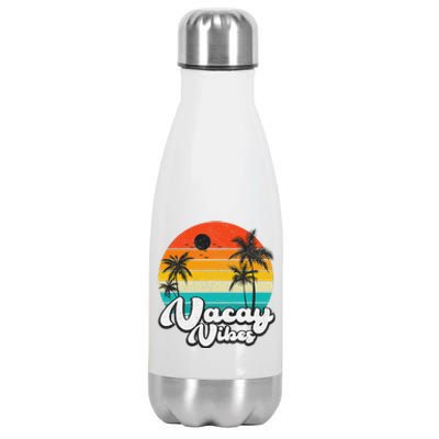 Vintage Palm Tree Sunset Beach Vacation Summer Vacay Vibes Stainless Steel Insulated Water Bottle