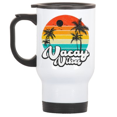 Vintage Palm Tree Sunset Beach Vacation Summer Vacay Vibes Stainless Steel Travel Mug