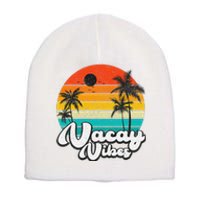 Vintage Palm Tree Sunset Beach Vacation Summer Vacay Vibes Short Acrylic Beanie