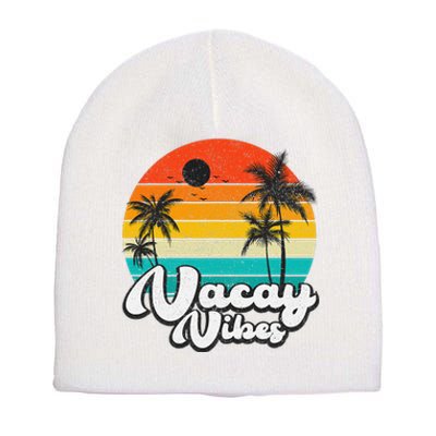 Vintage Palm Tree Sunset Beach Vacation Summer Vacay Vibes Short Acrylic Beanie