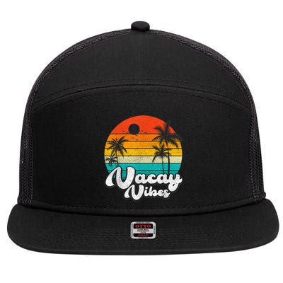 Vintage Palm Tree Sunset Beach Vacation Summer Vacay Vibes 7 Panel Mesh Trucker Snapback Hat