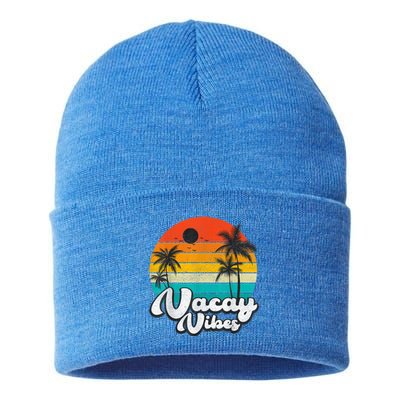 Vintage Palm Tree Sunset Beach Vacation Summer Vacay Vibes Sustainable Knit Beanie