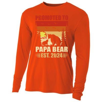 Vintage Promote To Papa Bear 2024 Family Matching Gift Cooling Performance Long Sleeve Crew