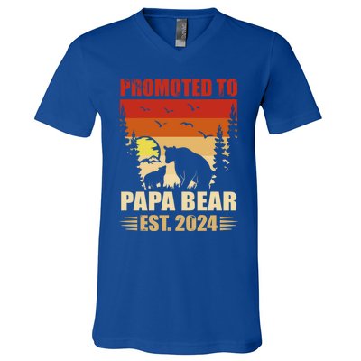 Vintage Promote To Papa Bear 2024 Family Matching Gift V-Neck T-Shirt