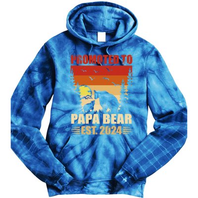 Vintage Promote To Papa Bear 2024 Family Matching Gift Tie Dye Hoodie