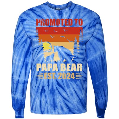 Vintage Promote To Papa Bear 2024 Family Matching Gift Tie-Dye Long Sleeve Shirt