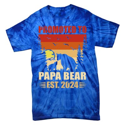 Vintage Promote To Papa Bear 2024 Family Matching Gift Tie-Dye T-Shirt