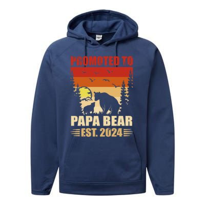 Vintage Promote To Papa Bear 2024 Family Matching Gift Performance Fleece Hoodie