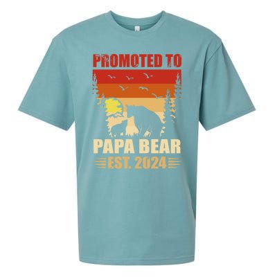 Vintage Promote To Papa Bear 2024 Family Matching Gift Sueded Cloud Jersey T-Shirt