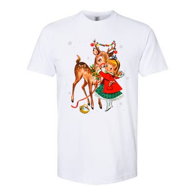 Vintage Pin Up Little Girl Reindeer Retro 1950s Christmas Softstyle® CVC T-Shirt