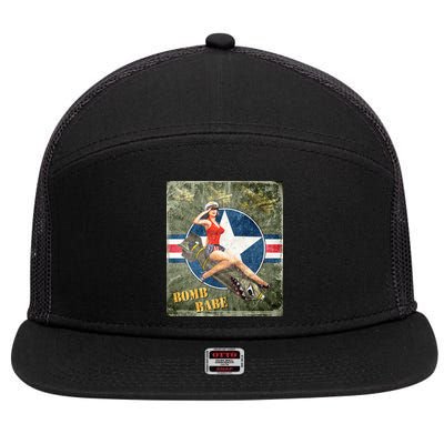 Vintage Pin Up Girl On Bomb Bomber Plane 7 Panel Mesh Trucker Snapback Hat