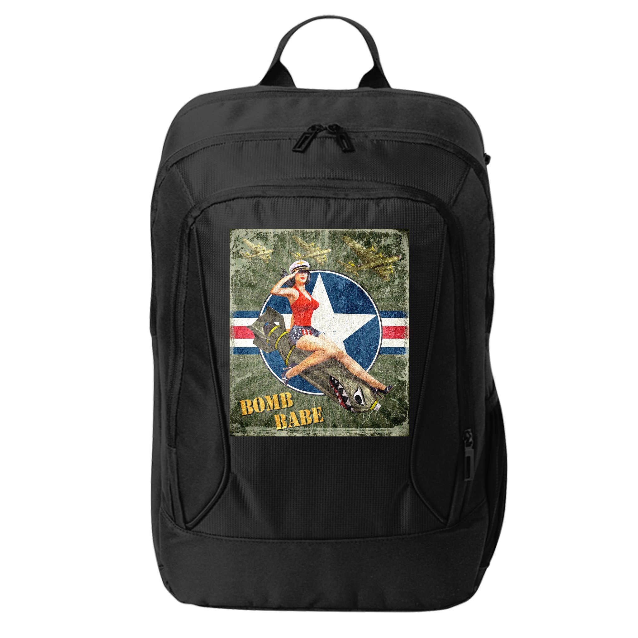 Vintage Pin Up Girl On Bomb Bomber Plane City Backpack