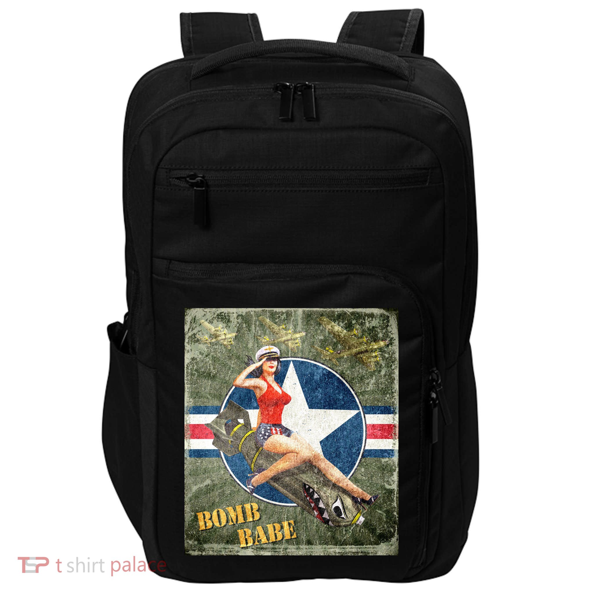 Vintage Pin Up Girl On Bomb Bomber Plane Impact Tech Backpack