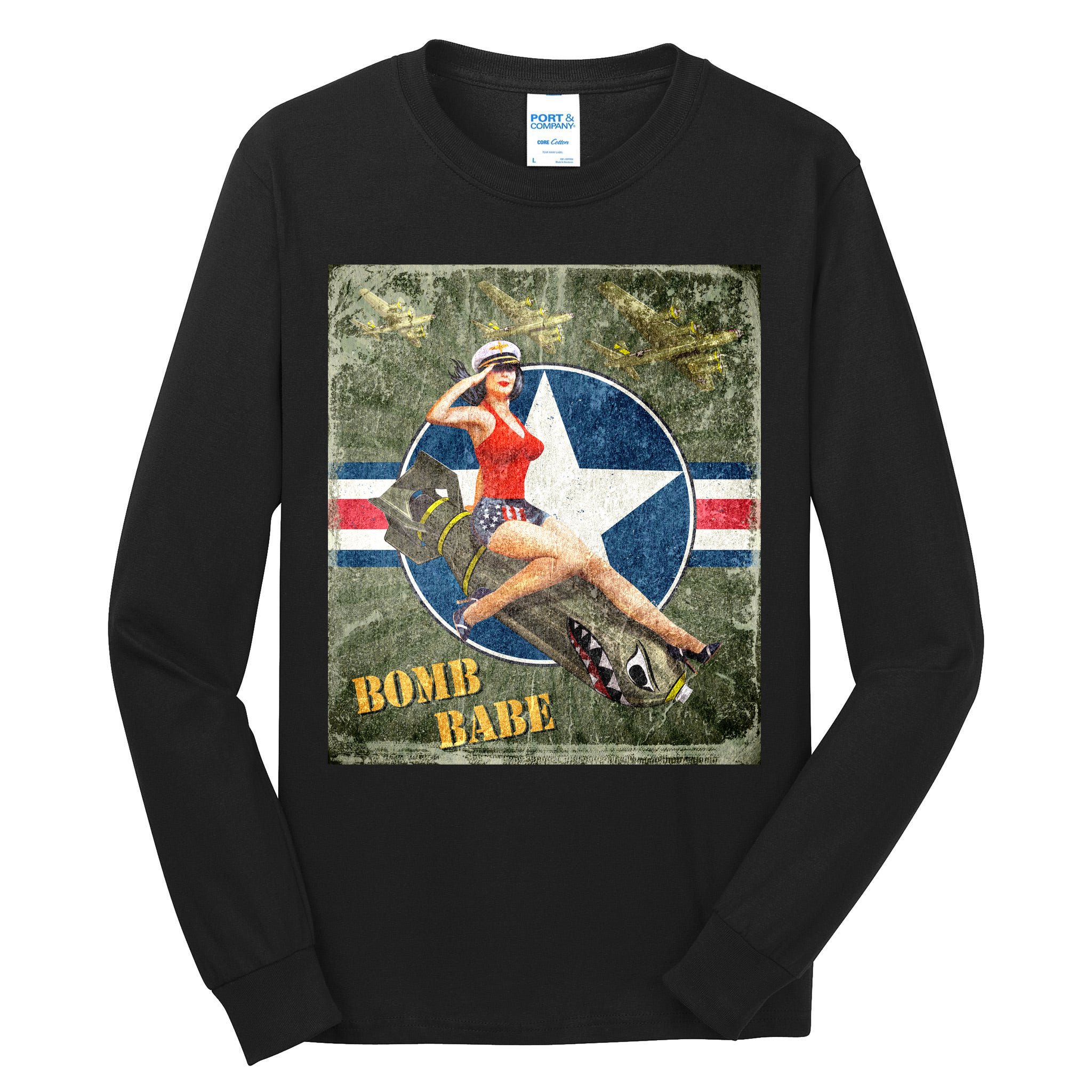 Vintage Pin Up Girl On Bomb Bomber Plane Tall Long Sleeve T-Shirt