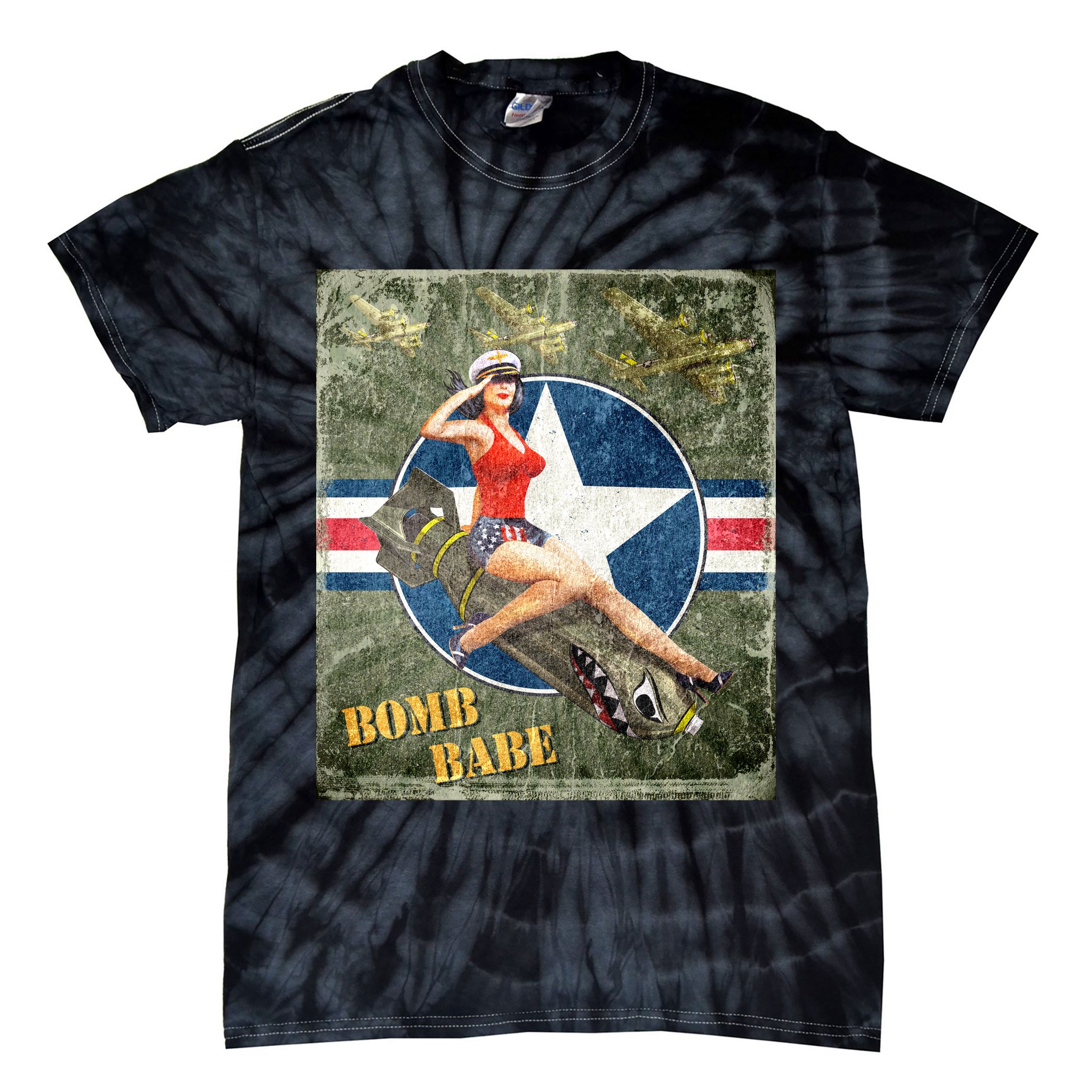 Vintage Pin Up Girl On Bomb Bomber Plane Tie-Dye T-Shirt