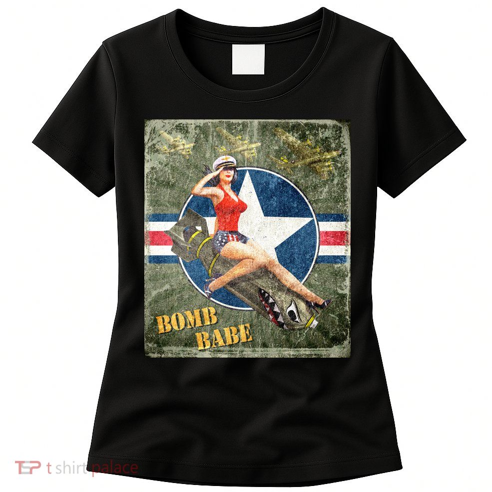 Vintage Pin Up Girl On Bomb Bomber Plane Women's T-Shirt