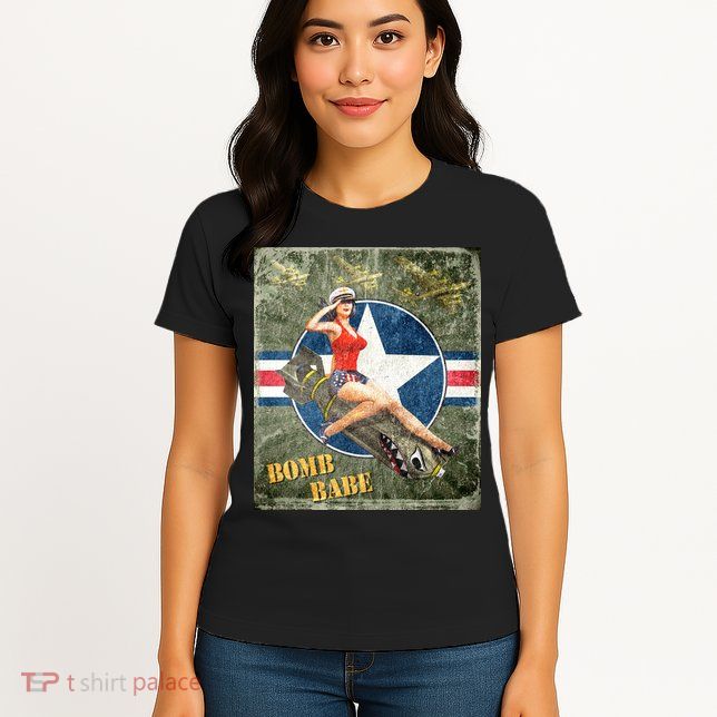 Vintage Pin Up Girl On Bomb Bomber Plane Women's T-Shirt