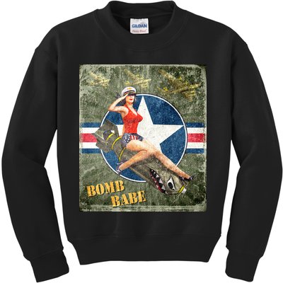 Vintage Pin Up Girl On Bomb Bomber Plane Kids Sweatshirt