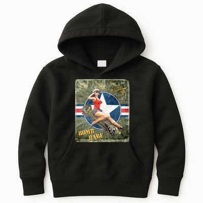 Vintage Pin Up Girl On Bomb Bomber Plane Kids Hoodie