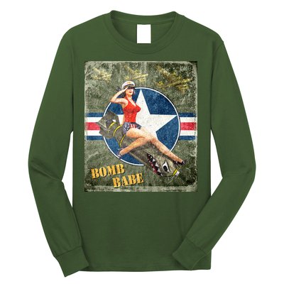 Vintage Pin Up Girl On Bomb Bomber Plane Long Sleeve Shirt