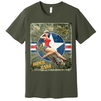 Vintage Pin Up Girl On Bomb Bomber Plane Premium T-Shirt