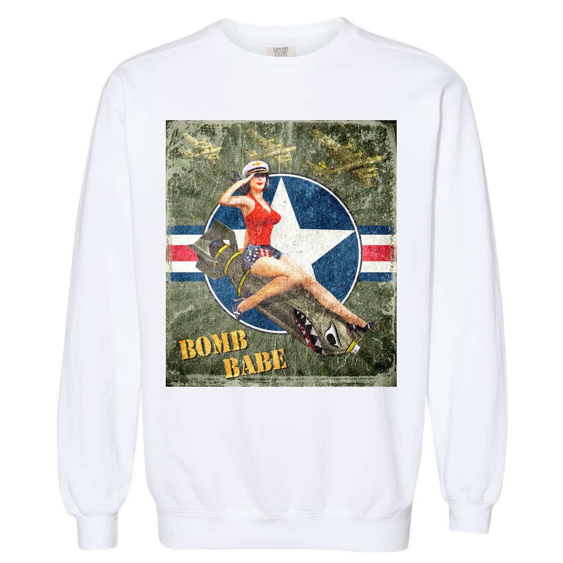 Vintage Pin Up Girl On Bomb Bomber Plane Garment-Dyed Sweatshirt