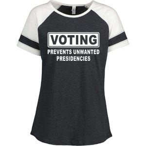 Voting Prevents Unwanted Presidencies Funny Political Enza Ladies Jersey Colorblock Tee