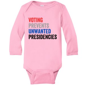 Voting Prevents Unwanted Presidencies Funny Political Baby Long Sleeve Bodysuit