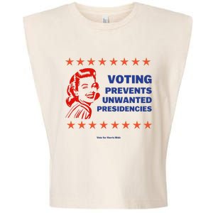 Voting Prevents Unwanted Presidencies Vote For Harris Walz Garment-Dyed Women's Muscle Tee