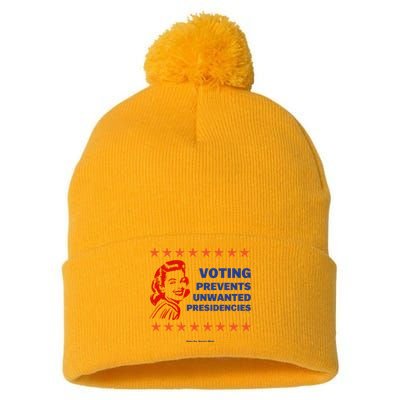 Voting Prevents Unwanted Presidencies Vote For Harris Walz Pom Pom 12in Knit Beanie