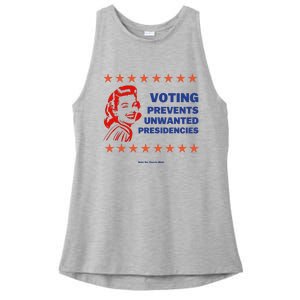 Voting Prevents Unwanted Presidencies Vote For Harris Walz Ladies PosiCharge Tri-Blend Wicking Tank