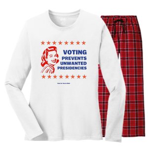 Voting Prevents Unwanted Presidencies Vote For Harris Walz Women's Long Sleeve Flannel Pajama Set 