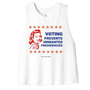 Voting Prevents Unwanted Presidencies Vote For Harris Walz Women's Racerback Cropped Tank