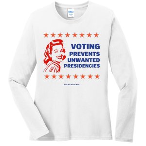 Voting Prevents Unwanted Presidencies Vote For Harris Walz Ladies Long Sleeve Shirt