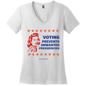 Voting Prevents Unwanted Presidencies Vote For Harris Walz Women's V-Neck T-Shirt