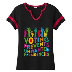 Voting Prevents Unwanted Presidencies Harris Walz 2024 Funny Ladies Halftime Notch Neck Tee