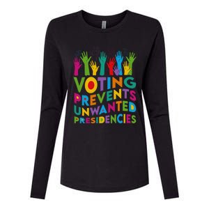 Voting Prevents Unwanted Presidencies Harris Walz 2024 Funny Womens Cotton Relaxed Long Sleeve T-Shirt