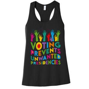 Voting Prevents Unwanted Presidencies Harris Walz 2024 Funny Women's Racerback Tank