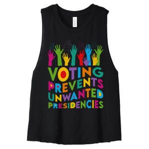 Voting Prevents Unwanted Presidencies Harris Walz 2024 Funny Women's Racerback Cropped Tank