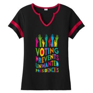 Voting Prevents Unwanted Presidencies Harris Walz 2024 Ladies Halftime Notch Neck Tee