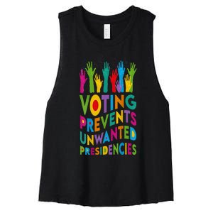 Voting Prevents Unwanted Presidencies Harris Walz 2024 Women's Racerback Cropped Tank