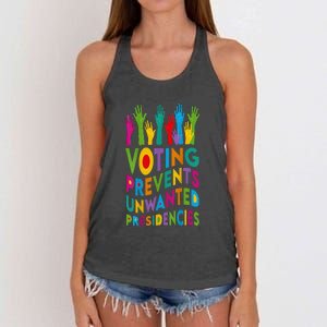 Voting Prevents Unwanted Presidencies Harris Walz 2024 Women's Knotted Racerback Tank