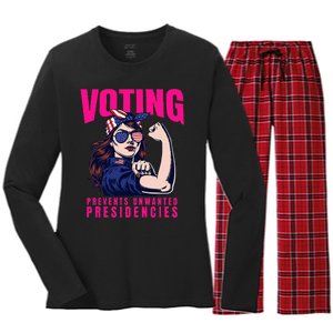 Voting Prevents Unwanted Presidencies Women's Long Sleeve Flannel Pajama Set 