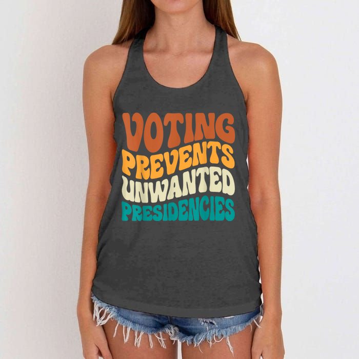 Voting Prevents Unwanted Presidencies Women's Knotted Racerback Tank